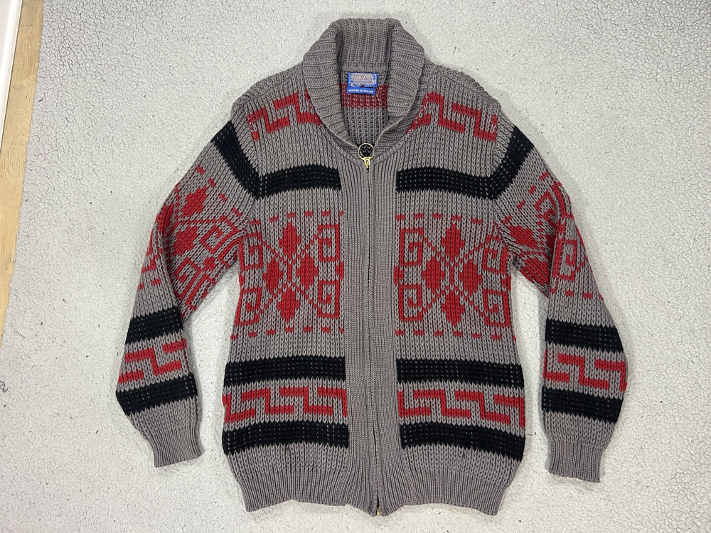 Vintage Pendleton Sweater Mens Large Gray Wool Cardigan High Grade Western USA